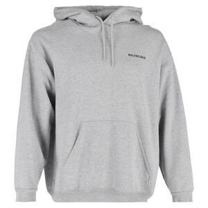 Balenciaga Logo Print Hoodie in Grey Cotton